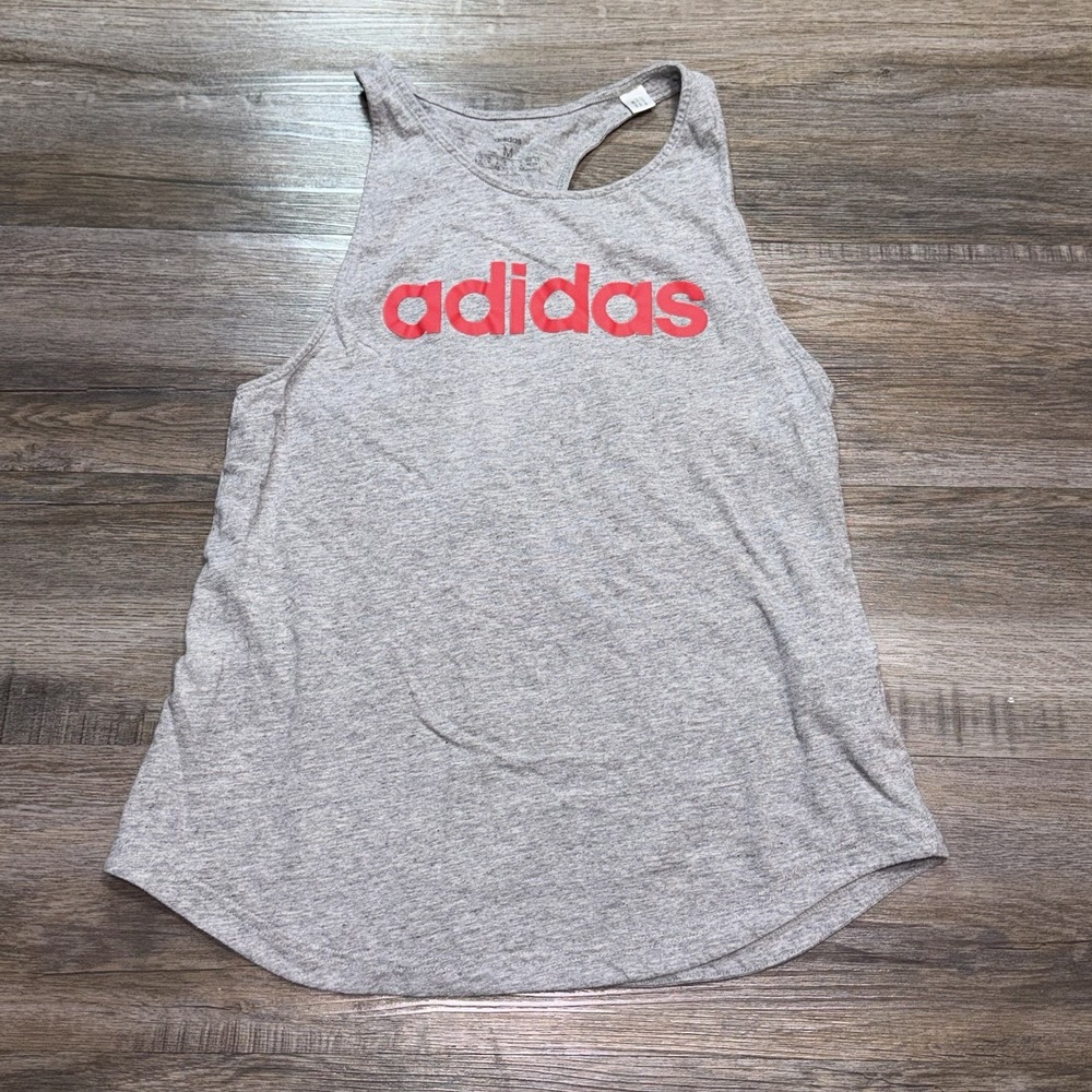 Adidas Gray Essentials Linear Loose Tank Top Womens Medium Logo Gym Workout Yoga